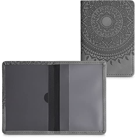 kwmobile Fahrzeugschein Hülle mit Kartenfächern - Kunstleder Etui Tasche Zulassungsbescheinigung - Indische Sonne Grau