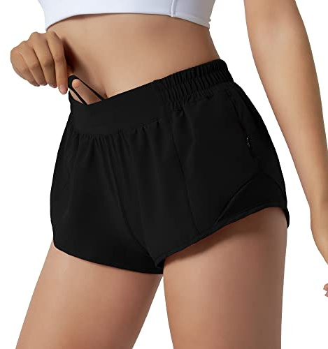 Aurefin Running Shorts for Women,Quick Dry Athletic Sports Shorts Lightweight Active Workout Gym Shorts with Zip Pocket Black/S