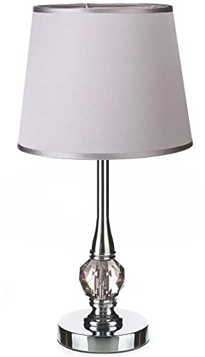 BAKAJI Lampada da tavolo Luce Lampadina E27 Max 40W Base in Metallo, Paralume in Tessuto, Lume per Comodino Camera da Letto Colore Argento, Abatjour Design Moderno Dimensioni: 22,50 x 22,50 x 44 cm