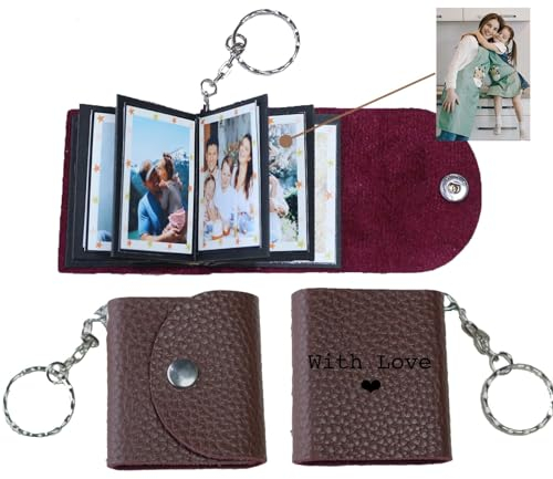 Personalized Mini Photo Keychain, Small Custom Leather Memory Photo, Picture Keychains Personalized Album, Mini Cute Key Ring Keychain with Picture Book for Family, Boyfriend, Couples, Dog, Friends