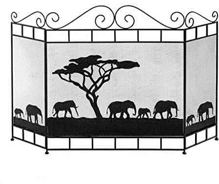 JUNNIU Brandschutz-Kaminschutz, 3-Panel-Kaminschutz, Metall-Feuerschutz, Schmiedeeisen, babysicherer Brandschutzschutz (Farbe: Schwarz) Decoration