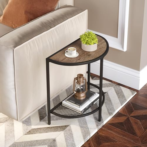 SAYGOER Petite table d'appoint de 50 cm en demi-lune pour salon 47,5 x 26,4 cm, lit demi-rond moderne unique pour la maison, le balcon, table de canapé à 2 niveaux avec étagère de rangement, pieds