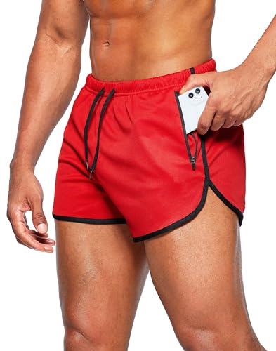 Alienjoy Herrshorts, sportbyxor, löpshorts, 3 tum, sommar, träningsbyxor, fitness, utomhus, sportbyxor, atletiska joggingshorts med dragkedjefickor