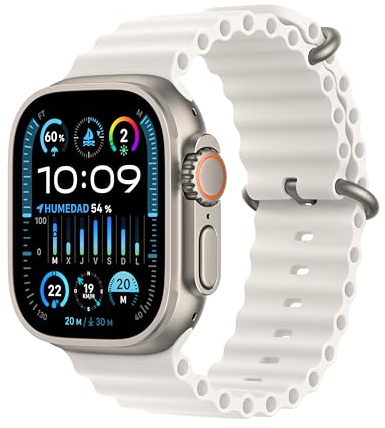 Apple Watch Ultra 2 [GPS + Cellular] Smartwatch con Caja de Titanio Resistente de 49 mm y Correa Ocean Blanca. Monitor de entreno, GPS de Alta precisión, botón Acción, autonomía Extraordinaria