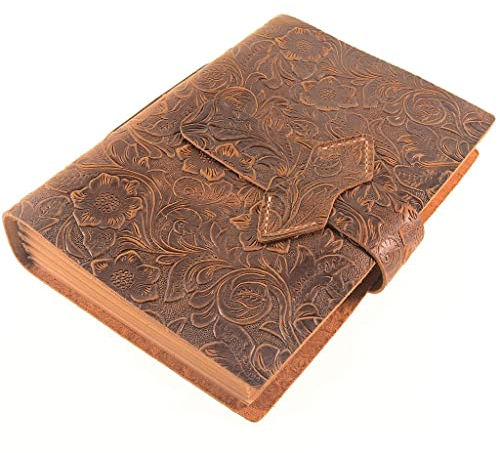 A5-Notizbuch mit geprägten Blumen: echtes Leder, handgefertigtes Retro-Tagebuch, perfekt für Reisen, Schule, Büro und Studenten