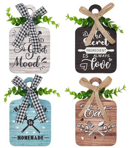 PH PandaHall 4 Letreros de Madera para Decoración de Pared de Cocina, Tabla de Cortar, Bandeja Escalonada Con Cuerda de Cáñamo, Arte Rústico para Colgar en el Hogar