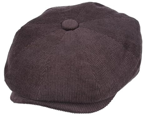 Men’s Brown Cotton Corduroy Newsboy Cap 8 Panel Peak Baker boy Flat Hat [WN2163BRN-BROWN-S]