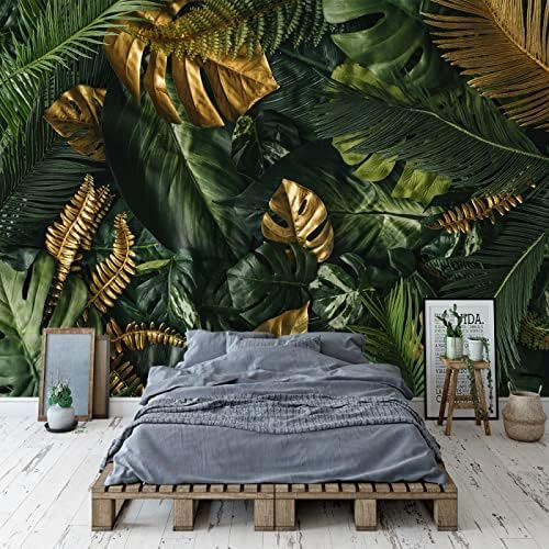 XLMING Foresta Dipinta A Mano Foglie Di Banano Camera Da Letto Divano Soggiorno Tv Sfondo Muro 3D Carta Da Parati-200cm×140cm