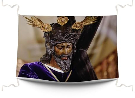 Balconera Cristo de los Gitanos. Decoración religiosa de tela 100x70 cm. Balconera Cristo de los Gitanos Sevilla decoración balcón. Tela impresa Cristo de los Gitanos