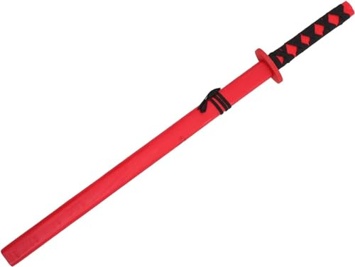 Hölzernes Katana Schwert für Kinder, Samurai Schwerter Spielzeug Dekoration für Anime Cosplay, Halloween, 55 cm (Rot)