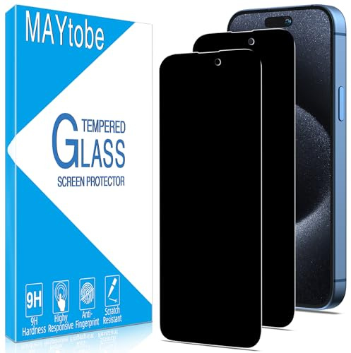 MAYtobe 2 Pezzi Privacy Pellicola Protettiva per iPhone 15, 15 Pro, Anti Spy in Vetro Temperato, Senza Bolle, Anti Graffio, Ultra Resistente