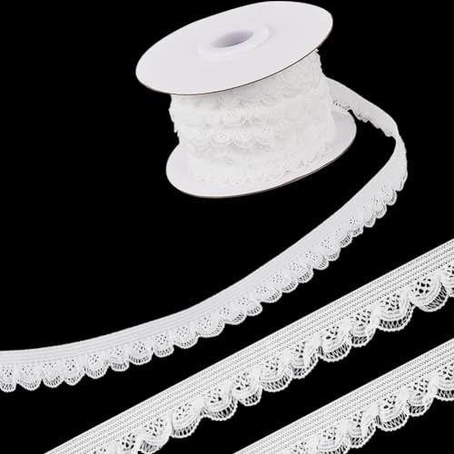 GORGECRAFT 10 metro di Pizzo Elastico 13mm di Larghezza Nastro con Bordi Elasticizzati Bordi per Lingerie Rifinitura Motivo Floreale Fettuccia All'Uncinetto per Lavori di Cucito Artigianato Bianco