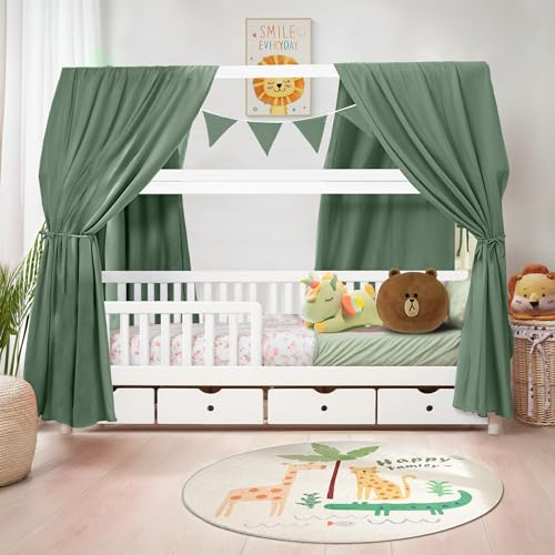 iLuane Hausbett Himmel aus 100% Baumwolle Musselin – Stoffhimmel Deko mit Schleifen – Betthimmel für Hausbett – Vorhang aus Musselin Stoff – Himmel Dekoration in 6 Farben & 4 Größen