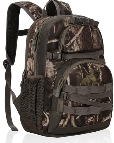 OUUTMEE Jagd Rucksack Camo Outdoor Jagd Pack für Bogen oder Gewehr mit Halter für Jagd Camping Wandern, Camo Brown, 35L, Normal