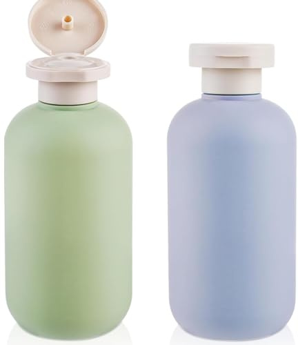 JJiaoLinin Lot de 2 Flacons Compressibles,Bouteilles de Lotion à Presser avec Bouchon à Rabat, Anti-Fuite, Rechargeables Bouteilles de Voyage, pour Accessoires de Voyage, Shampooing, Après-Shampoing