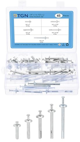 DTGN 1/4 x 1 to 3(D x L) Drive Anchors Set - 45Pack - Good for Metal Steel Aluminum Concrete - Hammer Drive Nail - Silver