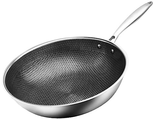 PHENOFICE Wabenwok Edelstahl Bratpfanne Antihaft Kochtopf Ohne Beschichtung Für Induktion Herd Haushaltswok Traditioneller Wok