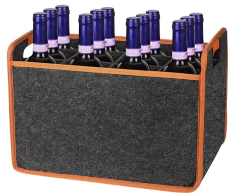 Weinträger, Flaschentasche, Weinflaschenboxen zum Umzug, 12 Flaschen Filz Weinflasche Tragetasche, Aufbewahrungsbox für Weingläser mit Griffen, Flaschenaufbewahrungstruhe Boxen mit Trennwänden, für