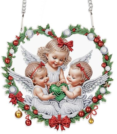 JISHSHAY Diamond Art Pendant Angel Diamond Painting Hanging Angel Gem Art Hanging Pendant Gem Painting Sun Catchers Mosaic Kits for Adults Suncatchers Embroidery Kit Wind Chimes Windchimes