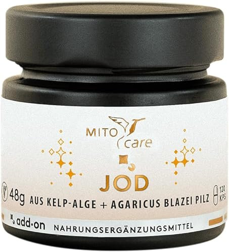 MITOcare Jod - Jod Tabletten fördern die normale Schilddrüsenfunktion - Jod aus Kelp unterstützt den natürlichen Energiestoffwechsel - Vorratspack mit 120 Kapseln, ausreichend für 4 Monate