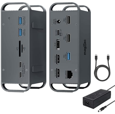 MagBac USB C Docking Station Dual Monitor, 15 in 1 Laptop Dock 3 Display 4K 60Hz, 65W Power Supply, Thunderbolt 3/4, 8 USB Port,2 HDMI+DP,1Gbps Ethernet Port, SD/TF for Mac and Windows Dell/Hp/Lenovo