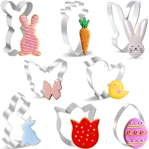 BELSVOR Set mit 8 Ausstechformen Ostern, Ausstecher ostern aus Edelstahl, Ausstechformen für Dekoration Keks/Kuchen/Plätzchen/Gebäck, Keksausstecher 8 Stück