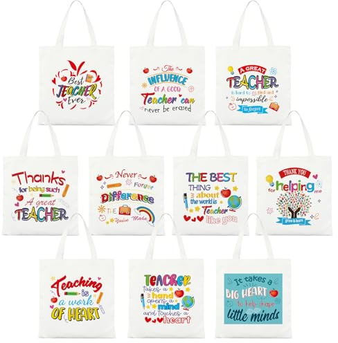 ORNACELE 10PCS Teacher Appreciation Basket Bags, Canvas Tote Bags for Students Carrying Thank You Teacher Gift Container with Handle