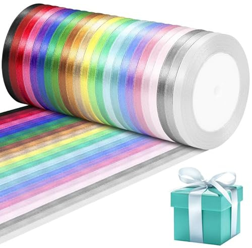 GENHH Cinta de Raso, 24 Colores 6mm x 22m Cinta Regalo Cinta de Satén para Bricolaje Ramo Envoltorios de Regalos Decoración de Bodas Manualidades
