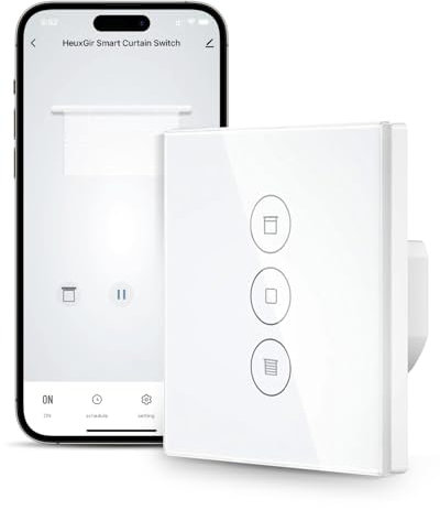 HEUXGIR Smart Roller Shutter Switch, 80 x 80 mm WiFi Shutter Control Timer, Compatible with Alexa and Google Home, Neutral Conductor Required (1001)