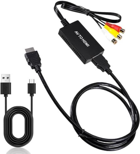 tlidfgeo RCA auf HDMI, RCA auf HDMI Konverter, AV zu HDMIConverter mit HDMIKabel, AV auf HDMIAdapter für PS2/PS3/Xbox/SNES/N64/STB/VHS/VCR Videorecorder DVD, Unterstützt PAL/NTSC, 60Hz 720P/1080P