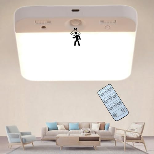 Eregou Lampe avec Détecteur de mouvement, Plafonnier LED Plafond Dimmable, 4000mAh Rechargeable Magnétique Applique Murale, Lampe led Sans Fil pour Armoire, Cuisine, Salle de bain, Escaliers, Couloir