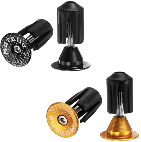 HARFINGTON 2Pair Bar End Plugs Aluminum Handlebar End Caps Bike Plugs 0.7oz Expanding Locking for MTB Road BMX Fixed Gear Bike, Yellow Black