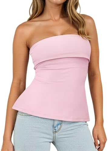 Sukiglam Canotte Donna Estivi Senza Spalline Tubo Tops Sexy Senza Maniche Slim Fit Backless Top a Fascia Elegante Seno a Doppio Strato Y2k T-Shirt con Spacco Laterale