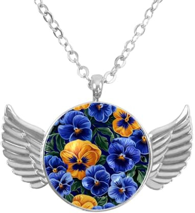 Luoweisi Angel Wings Necklace with Pansies, Zinc Alloy Pendant Jewelry Gifts for Men Women