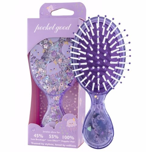 Bmeigo Kids Hair Brush Detangle Hairbrush Cute Glitter Sequins for Girls | Massage Tip, Gentle Detangling, Cartoon, Transparent Handle, for Thick Curly Straight Hair, Kids & Women Travel Daily(Purple)