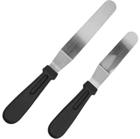 Icing Spatulas Set of 2 Professional Cake Angled Offset Spatula Spatulas with 15cm and 20cm Stainless Steel Blades - Flexible Frosting Knives with Comfortable Plastic Handles for Cake Decorating