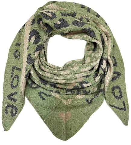 Écharpe triangulaire tricotée XXL motif Love Leopard écharpe d'hiver chaude écharpe mode foulard automne printemps écharpe tube écharpe triangulaire étole foulard en laine, vert olive, 210 x 85 cm