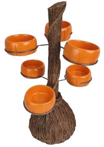 Shouxiut Pumpkin Bowls Halloween Snack Bowl Stand, Witches Broom Dessert Display Tray, Resin Pumpkin Bowls On Broom Stand, Pumpkins Candy Bowl Trays for Serving Snacks, Salad, Fruit Accessories