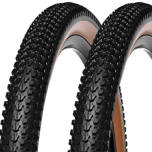2pcs 27.5x2.1 Fahrradreifen, 27.5 2.1Panzerreifen mit Brauner Seitenwand, 27.5 2.1 Pannensicherer MTB-Reifen, Allround-Profil, 60 TPI für Mountain- und Stadtverkehr