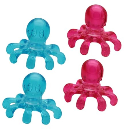 BATHVEVE Masseur de Tête Pratique Gratte-cuir Chevelu 4 Pièces Bleu et Rouge Stimulation Bien-être Détente Maison Usage Multifonction pour Cuir Chevelu, Visage et Corps