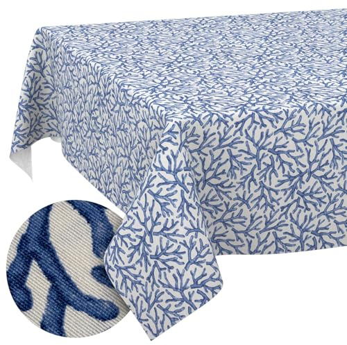 ANRO Tischdecke abwaschbar Koralle Blau 240x140 cm Outdoor wetterfest | schmutz- & wasserabweisend, pflegeleicht – waschbar bei 30 °C – ideal für Garten, Terrasse & Esszimmer