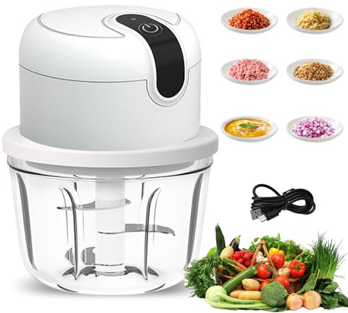 Elektrischer Küchenzerkleinerer, 350 ml Knoblauch Zerkleinerer, USB-Aufladung, Gemüsezerkleinerer, Mini-Küchenmaschine, Elektrisch Klein Zwiebelhacker für Fleisch, Zwiebeln,Knoblauch