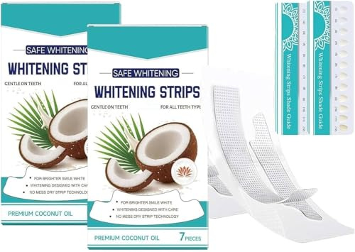 Tiras Blanqueadoras con Aceite de Coco para un Blanqueamiento Dental, Tecnología Dry Strip, Eliminación Rápida de Manchas de Tabaco, Café y Vino, Kit Blanqueador Dental, Seguro para el Esmalte