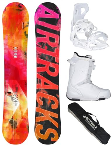 Airtracks Damen Snowboard-Set Morioirs Flat Zero Rocker + Bindung Master W Fastec + Boots + Sb Bag 144 147 150 156 cm