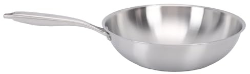 Sorandy Wok de Acero Inoxidable, Sartén para Saltear de 13 Pulgadas con Tapa, 304 de Grado Alimenticio Moldeado de una Pieza sin Recubrimiento, Núcleo de Aluminio de Tres Capas para un (32CM)
