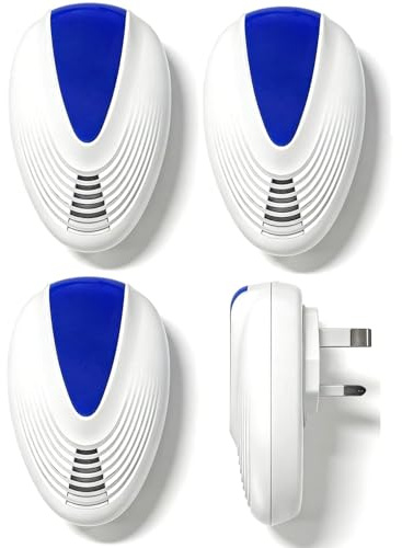 Lot de 4 dispositifs de dissuasion à ultrasons – Répulsif électronique d'intérieur à brancher pour un usage domestique – Alternative sans produits chimiques pour souris, insectes et ravageurs rampants