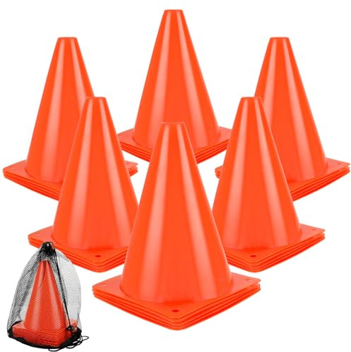 AKOLAFE 30 stycken pyloner orange, 13 x 18 cm, hattar, fotbollsträning med bärväska, träningskon, hjälpmarkeringskon, för inomhus- eller utomhusbruk, sport, spel