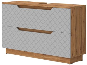 Vicco Mobile sottolavabo per bagno Lotta, Rovere/grigio con struttura in piastrelle, 99.4 x 62.5 cm con 2 cassetti