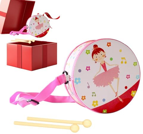 5,9-Zoll Holz Kindertrommel Mit Verstellbarem Schultergurt - Frühpädagogisches Rhythmus Instrument | Sicheres Perkussion Musikspielzeug Für Mädchen 2-5 Jahre Kindergarten Spielzimmer