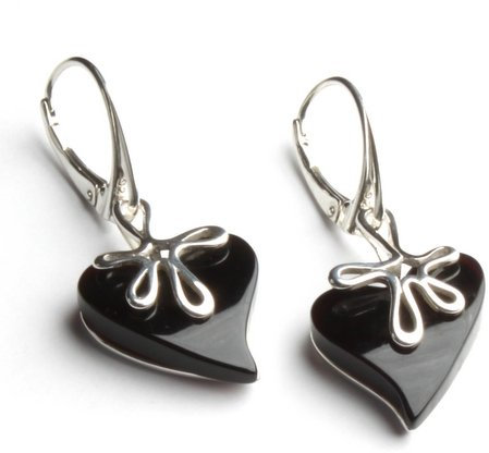 MyBernstein Bernstein Bernsteinohrringe Herz mit Blume Kirsche (Bernsteinschmuck 50079)
